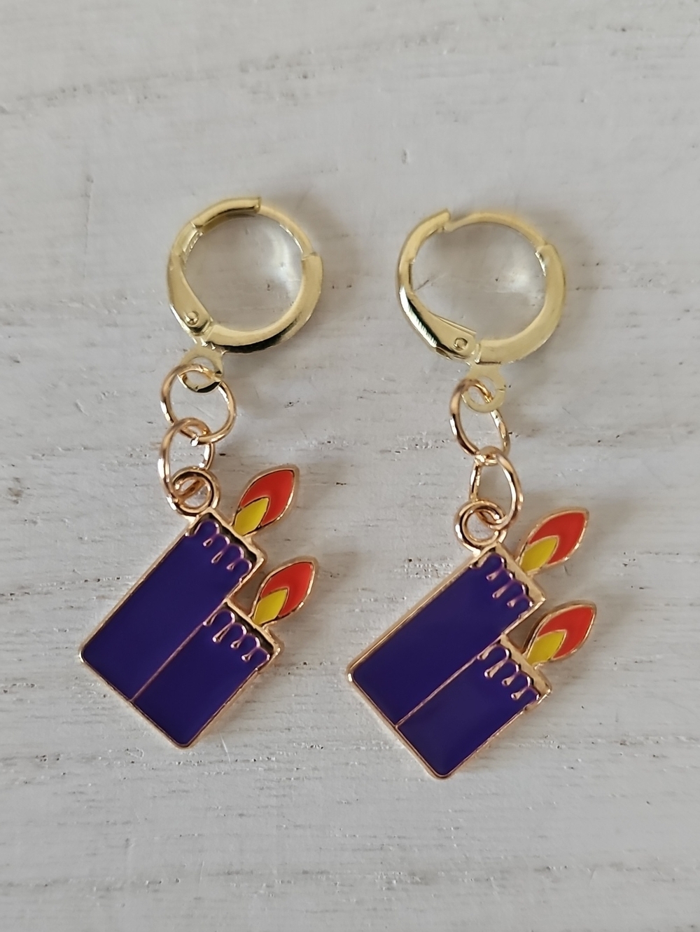Gold-Tone Purple Candle Charm Earrings